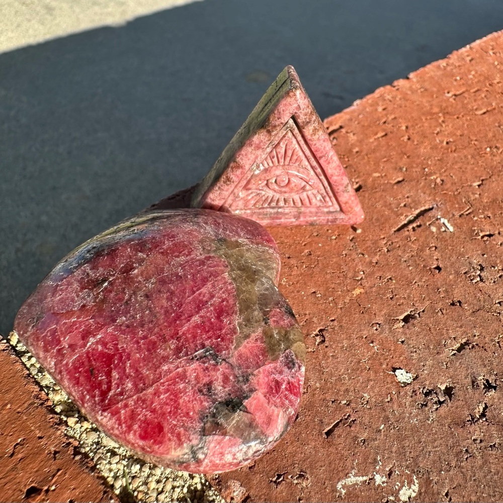 Icy Rhodonite carvings - 2 crystals